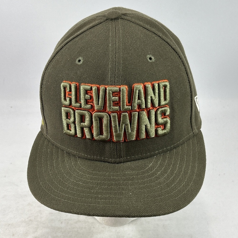 Cleveland Browns Fitted Hat 7 3/8 New Era 59FIFTY Spell Out Logo American Flag